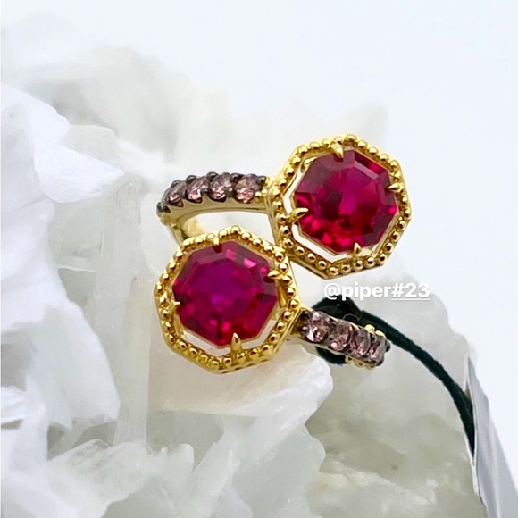 NWT Judith Ripka 14K Gold Clad Casablanca Ruby & Rhodolite Bypass Ring - size 6 - Picture 1 of 12